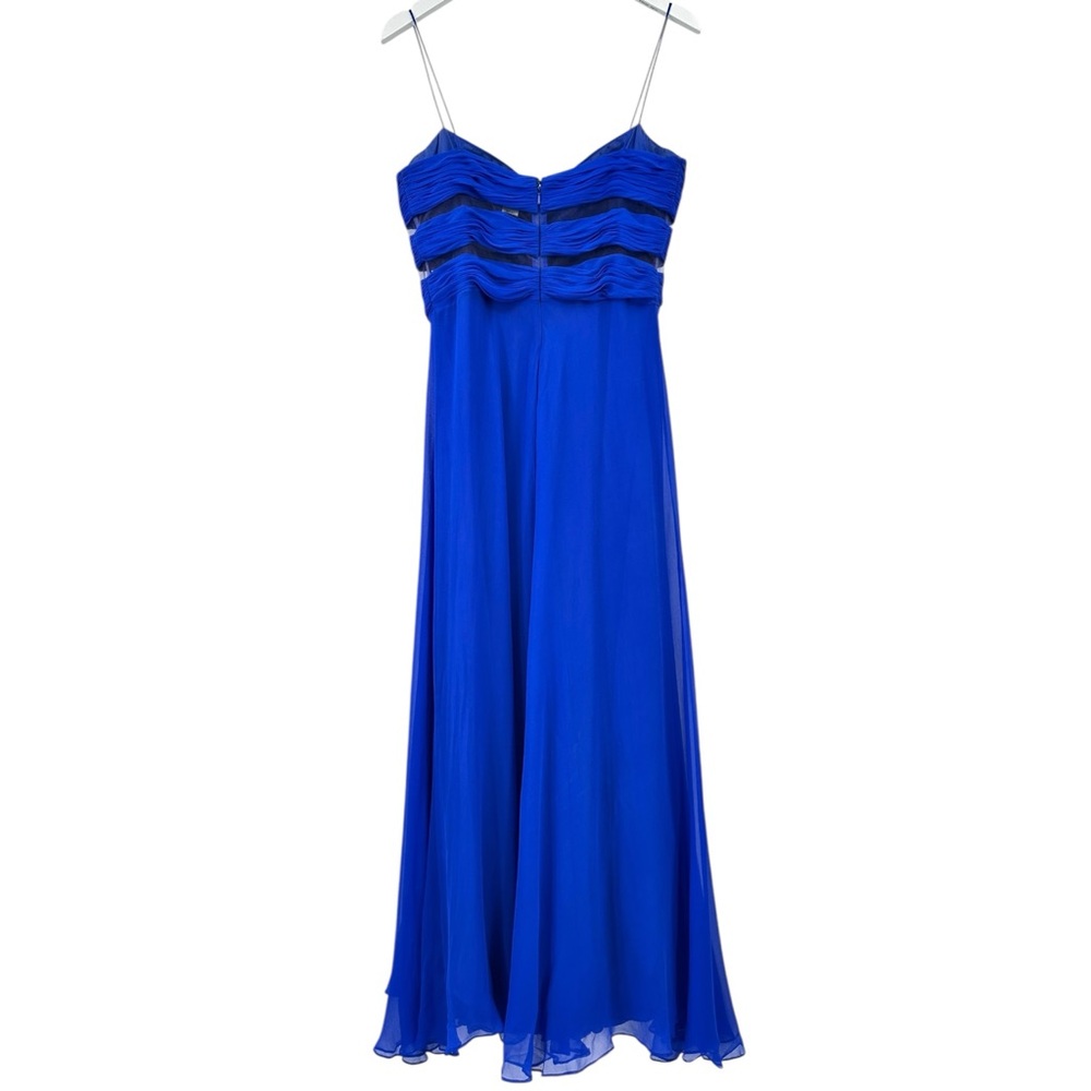 Vintage Caché Royal Blue 100% Silk Chiffon High Low Evening Maxi Dress Gown - Picture 2 of 10